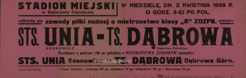 Plik:Plakat na mecz Dąbrowa DG Unia Sosnowiec.jpg