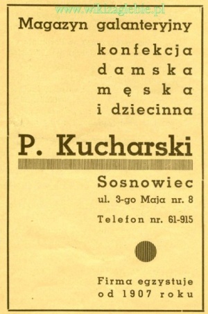 Reklama 1939 Sosnowiec Magazyn Galanteryjny P. Kucharski 01.jpg