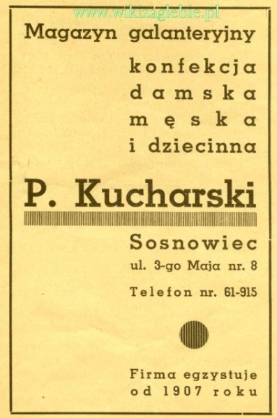 Plik:Reklama 1939 Sosnowiec Magazyn Galanteryjny P. Kucharski 01.jpg