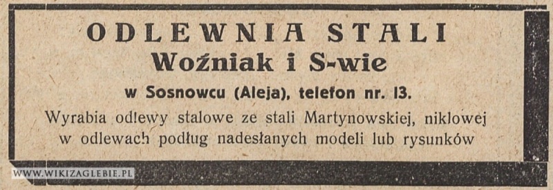 Plik:Reklama-1922-Sosnowiec-Woźniak-Odlewnia-Stali.jpg
