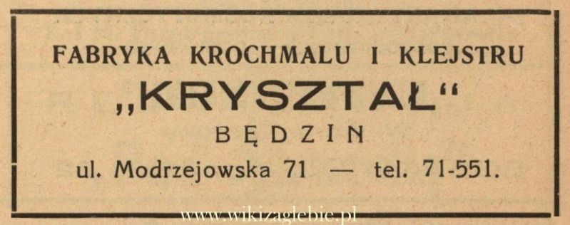 Plik:Reklama 1938 Będzin Kryształ Fabryka Krochmalu i Klejstru 01.jpg