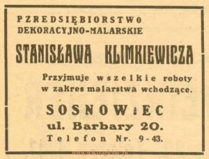 Reklama 1931 Sosnowiec Przedsiębiorstwo Dekoracyjno-Malarskie Stanisław Klimkiewicz 01.jpg