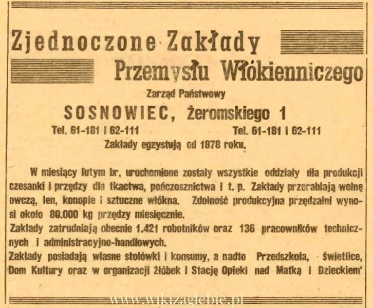 Plik:Reklama 1945 Sosnowiec Zjednoczone Zakłady Przemysłu Włókienniczego 02.JPG