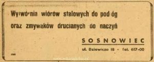 Reklama 1945 Sosnowiec Wytwórnia Wiór Stalowych 01.JPG