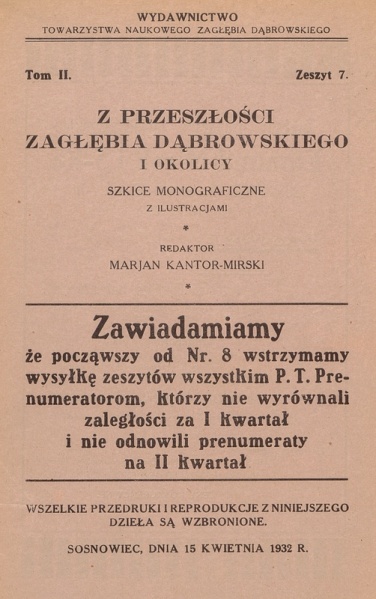 Plik:Z przeszłości Zagłębia Dąbrowskiego i okolicy - Szkice monograficzne z ilustracjami - Tom 2 - nr 07.jpg