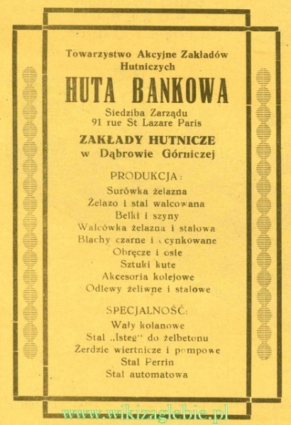 Plik:Reklama 1937 Dąbrowa Górnicza Huta Bankowa 01.jpg