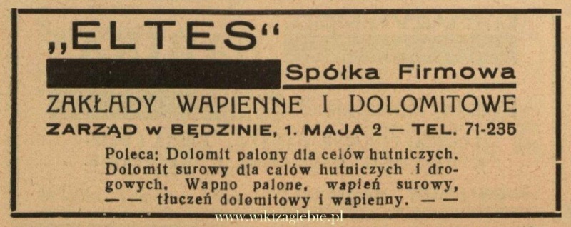 Plik:Reklama 1938 Będzin Zakłady Wapienne i Dolomitowe Eltes 01.jpg