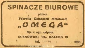 Reklama 1945 Sosnowiec Fabryka Galanterii Biurowej Omega 01.JPG