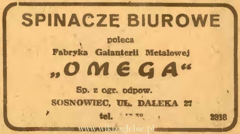 Plik:Reklama 1945 Sosnowiec Fabryka Galanterii Biurowej Omega 01.JPG
