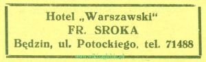 Reklama 1937 Będzin Hotel Warszawski 01.jpg