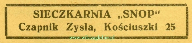 Plik:Reklama 1937 Dąbrowa Górnicza Sieczkarnia Snop Czapnik Zysla 01.jpg