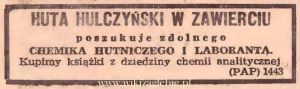 Reklama 1945 Zawiercie Huta Hulczyński 01.JPG
