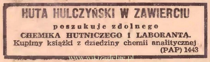 Plik:Reklama 1945 Zawiercie Huta Hulczyński 01.JPG