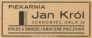 Reklama 1938 Sosnowiec Piekarnia Jan Król 01.jpg