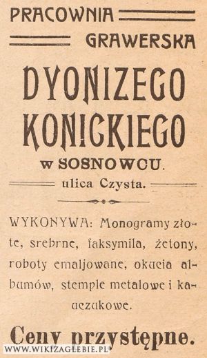 Reklama 1913 Sosnowiec Pracownia Grawerska Konicki.jpg