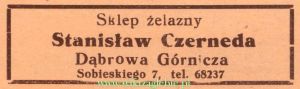 Reklama 1937 Dąbrowa Górnicza Sklep Żelazny Stanisław Czerneda 01.jpg