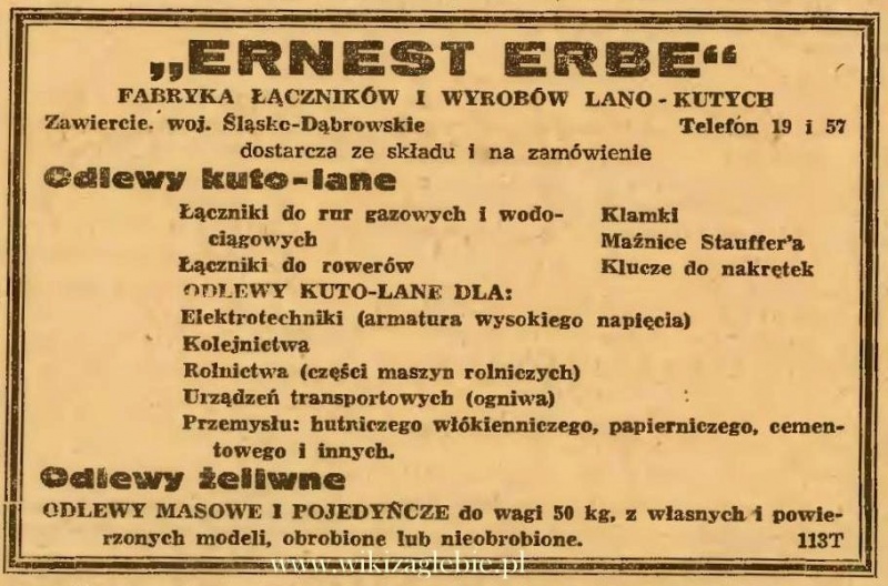 Plik:Reklama 1945 Zawiercie Ernest Erbe 01.JPG