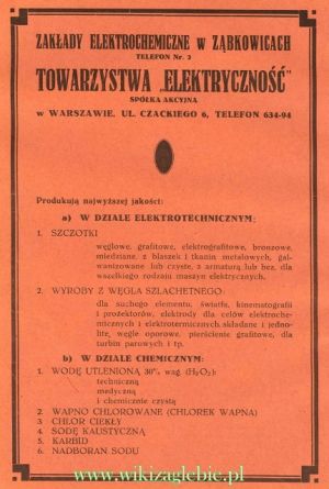 Reklama 1937 Dąbrowa Górnicza Zakłady Elektrochemiczne w Ząbkowicach Towarzystwa Elektryczność SA 01.jpg