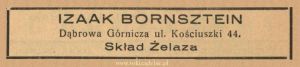 Reklama 1938 Dąbrowa Górnicza Skład Żelaza Izaak Bornsztein 01.jpg