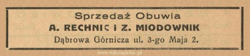 Plik:Reklama 1938 Dąbrowa Górnicza Sprzedaż Obuwia A. Rechnic i Z. Miodownik 01.jpg