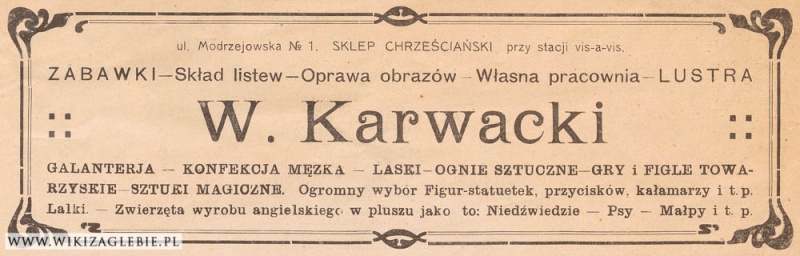 Plik:Reklama 1913 Sosnowiec Sklep Karwacki.jpg