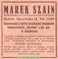 Reklama 1937 Będzin Reprezentacja Spółki Sprzedażnej Produktów Smołowcowych Derywat Marek Szajn 01.jpg