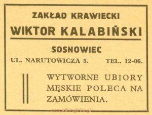 Reklama 1931 Sosnowiec Zakład Krawiecki Wiktor Kalabiński 01.jpg