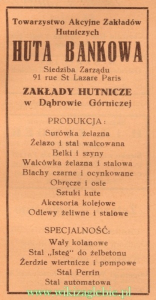 Plik:Reklama 1937 Dąbrowa Górnicza Huta Bankowa 02.jpg