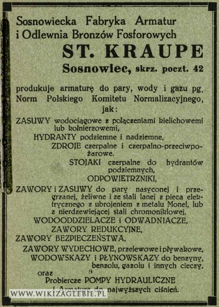 Plik:Reklama 1935 Sosnowiec Kraupe Sosnowiecka Fabryka Armatur.jpg