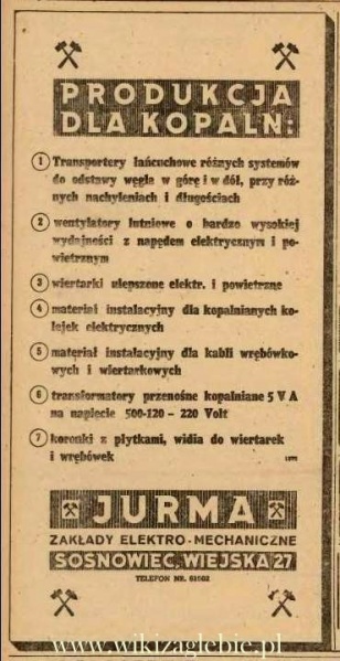Plik:Reklama 1945 Sosnowiec Zakłady Elektro-Mechaniczne Jurma 01.JPG