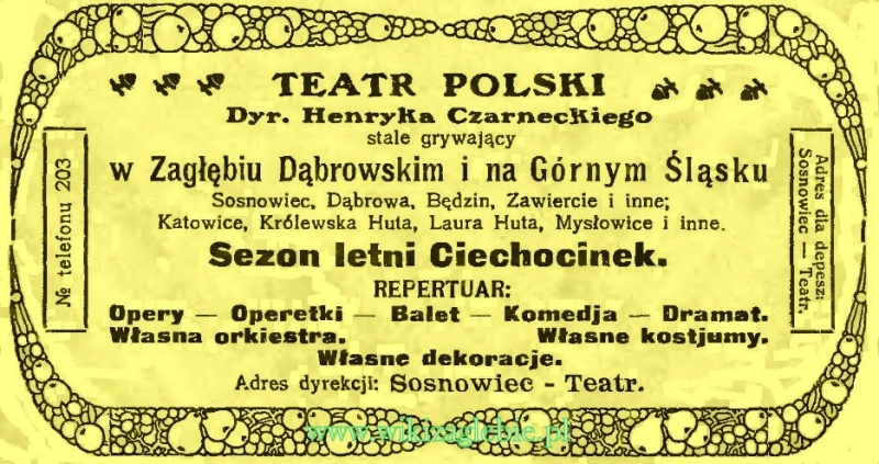 Plik:Reklama 1921 Sosnowiec Teatr Polski Henryk Czarnecki 01.JPG