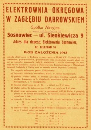 Reklama 1931 Sosnowiec Elektrownia Okręgowa w Zagłębiu Dąbrowskim 01.jpg