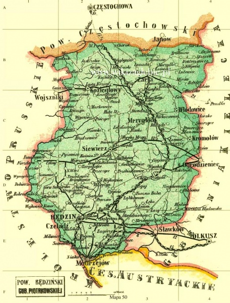 Plik:Mapa Powiatu będzińskiego 1867 - 1914.JPG