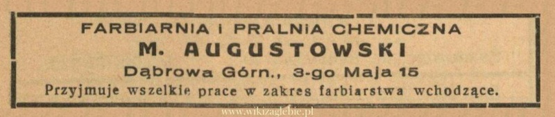 Plik:Reklama 1938 Dąbrowa Górnicza Farbiarnia i Pralnia Chemiczna M. Augustowski 01.jpg