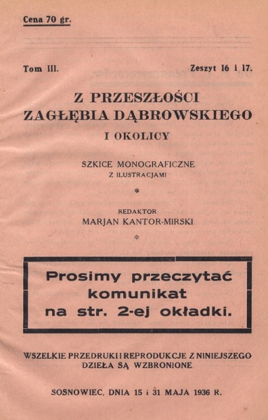Plik:Z przeszłości Zagłębia Dąbrowskiego i okolicy - Szkice monograficzne z ilustracjami - Tom 3 - nr 16-17.jpg