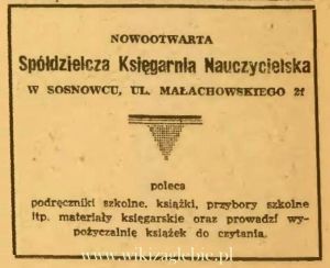 Reklama 1945 Sosnowiec Spółdzielcza Ksiegarnia Nauczycielska 01.JPG