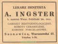 Reklama 1931 Sosnowiec Lekarz Dentysta A. Ingster 01.jpg
