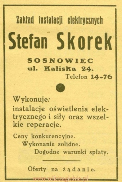 Plik:Reklama 1931 Sosnowiec Zakład Instalacji Elektrycznych Stefan Skorek 01.jpg
