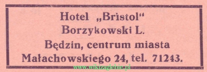 Plik:Reklama 1937 Będzin Hotel Bristol 01.jpg