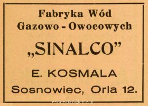 Reklama 1938 Sosnowiec Fabryka Wód Gazowo-Owocowych Sinalco E. Kosmala 01.jpg