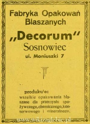 Reklama 1945 Sosnowiec Fabryka Opakowań Blaszanych Decorum 01.JPG