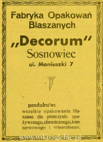 Plik:Reklama 1945 Sosnowiec Fabryka Opakowań Blaszanych Decorum 01.JPG