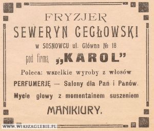 Reklama 1913 Sosnowiec Fryzjer Cegłowski.jpg