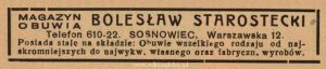 Reklama 1938 Sosnowiec Magazyn Obuwia Bolesław Starostecki 01.jpg
