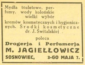 Reklama 1931 Sosnowiec Drogeria i Perfumeria M. Jagiełłowicz 01.jpg