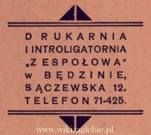 Reklama 1938 Będzin Drukarnia i Introligatornia Zespołowa 01.jpg