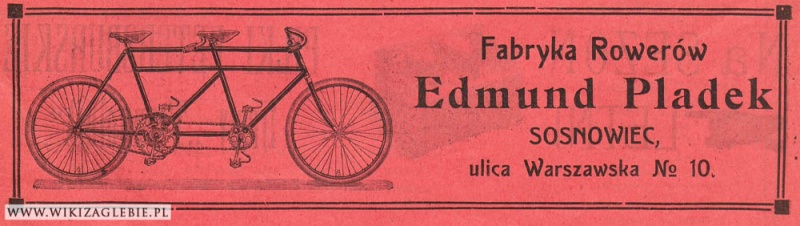 Plik:Reklama 1913 Sosnowiec Fabryka rowerów Pladek.jpg