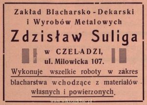 Reklama 1938 Czeladź Zakład Blacharsko-Dekarski Zdzisław Suliga 01.jpg