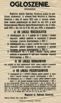Ogłoszenie o podatkach na 1925 r.