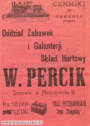 Reklama 1913 Sosnowiec Sklep zabawki Percik.jpg
